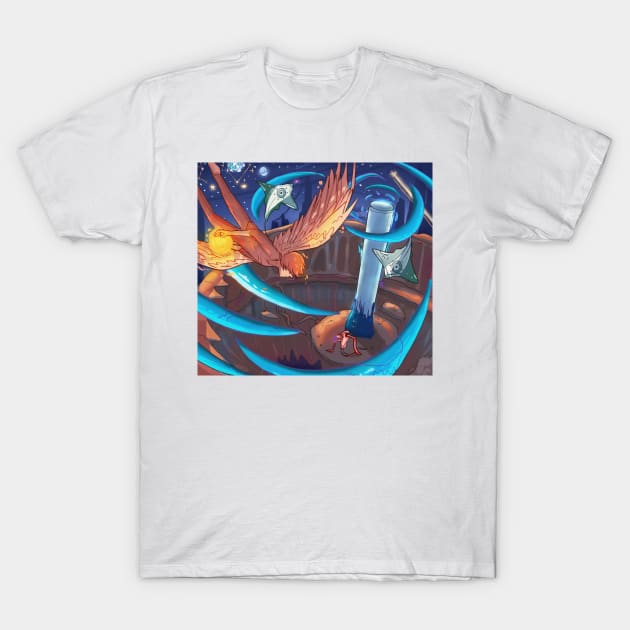 angel boy vs the evil tower T-Shirt by Angeldrawzs